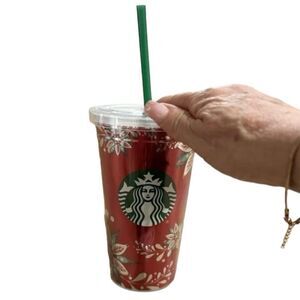 Starbucks Red Festive Holiday Christmas Reusable Cup Tumbler Grande 16 Oz